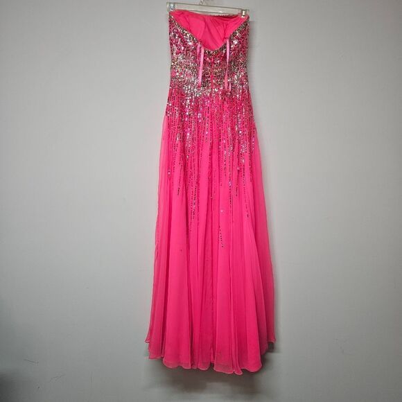 Elegant Pink Strapless Sequin Dress By Mori Lee Size 0 - Picture 4 of 7